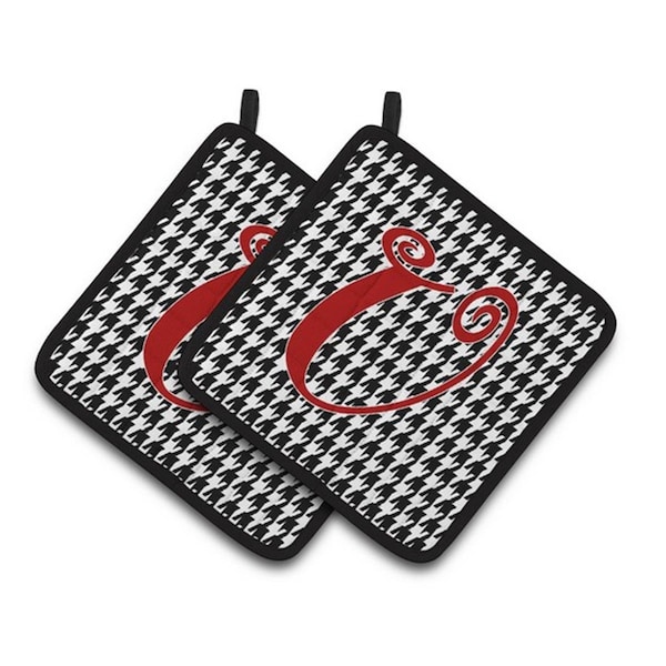 Carolines Treasures Monogram Initial U Houndstooth Black Pair of Pot Holders, 7.5 x 3 x 7.5 in. - CJ1035-UPTHD
