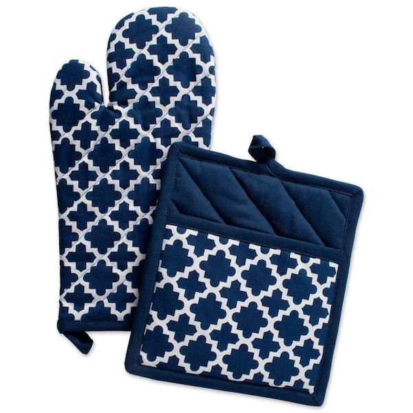 Fastfood Lattice Oven Mitt & Potholder Set - Nautical Blue - FA2567275