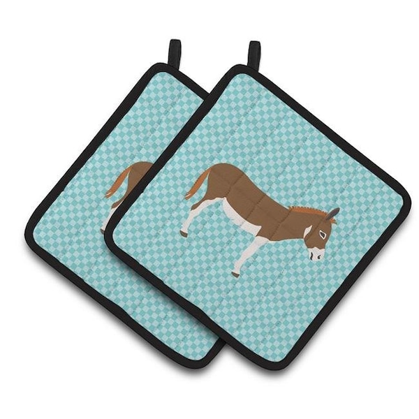 Carolines Treasures Carolines Treasures BB8021PTHD Miniature Mediterranian Donkey Blue Check Pair of Pot Holders - BB8021PTHD