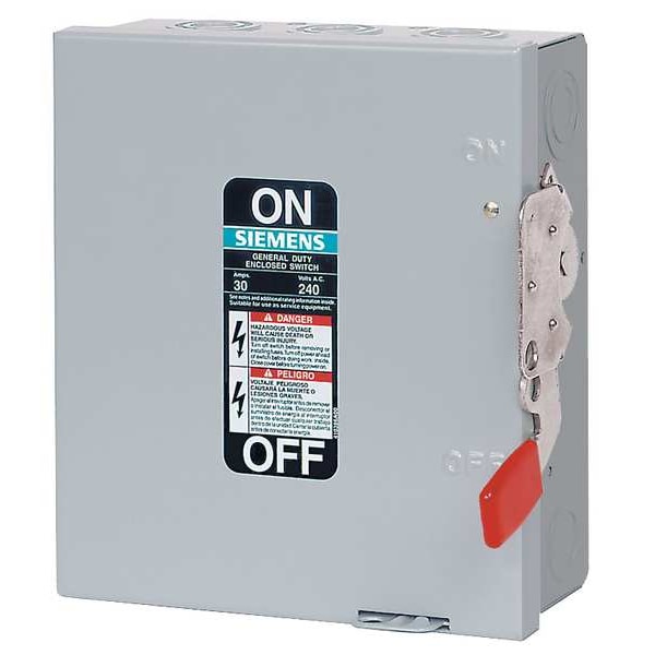 Interruptor de seguridad unipolar con fusible Siemens, deber general, 240VCA, 3PST, 30 - GF321N