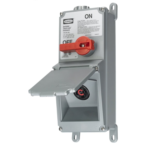 Dispositivo de Cableado Hubbell Wiring Device-Kellems de Grado Industrial, con Palanca Accionada, Gabinete con Cierre Twist-Lock con Receptáculo pre-cableado HBL2730, Twist-Lock® de 30A, 3 Fases 480 V AC, NEMA L16-30R. - SE2730A