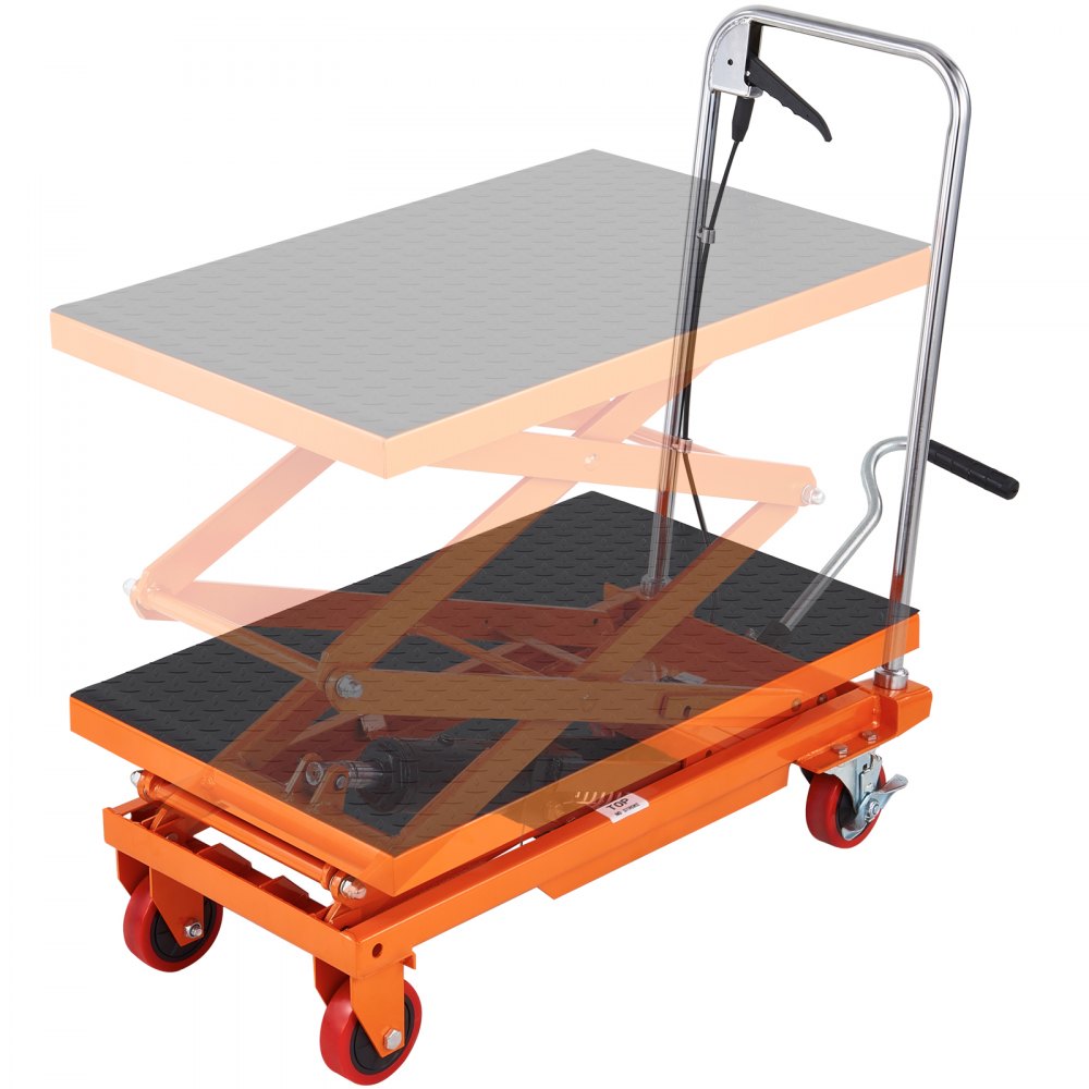 VEVOR Hydraulic Lift Table Cart, 330lbs Capacity 50" Lifting Height, Manual Double Scissor Lift Table with 4 Wheels and Non-slip Pad, Hydraulic Scissor Cart for Material Handling and Transportation - SJYYSJPTCCS4BSRWBV0