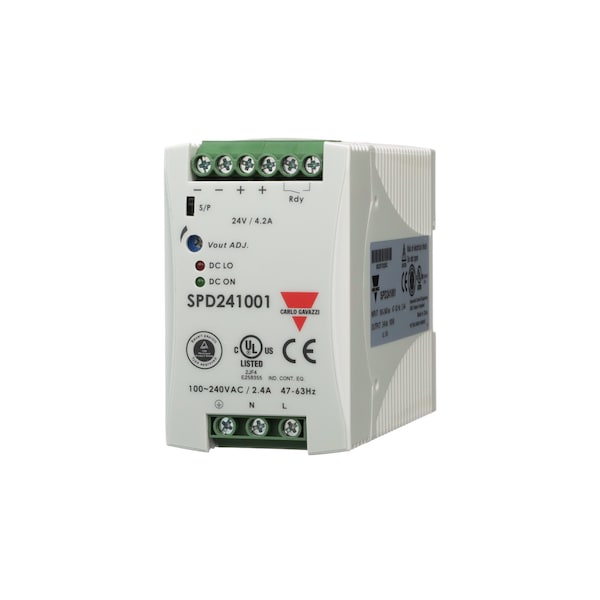 Carlo Gavazzi Power Supply, 90 to 264V AC, 12V DC, 100W, 8.4A, DIN Rail - SPD121001