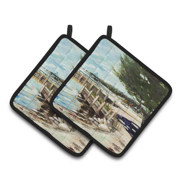 Carolines Treasures At the Pier Sailboats Pair of Pot Holders, 7.5 x 3 x 7.5 in. - JMK1273PTHD