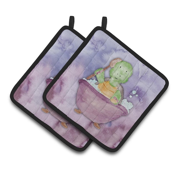 Carolines Treasures Turtle Bathing Watercolor Pair of Pot Holders - BB7344PTHD