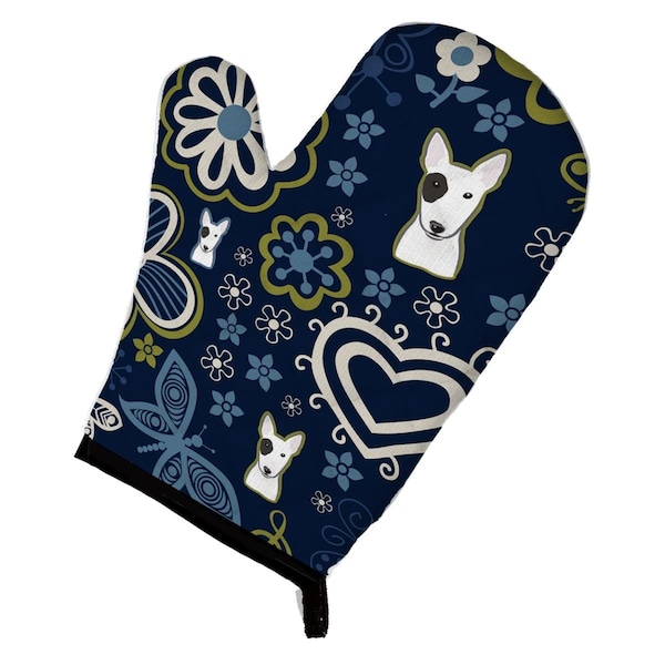 Carolines Treasures Blue Flowers Bull Terrier Oven Mitt - BB5060OVMT