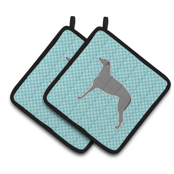 Carolines Treasures Scottish Deerhound Checkerboard Blue Pair of Pot Holders - BB3696PTHD