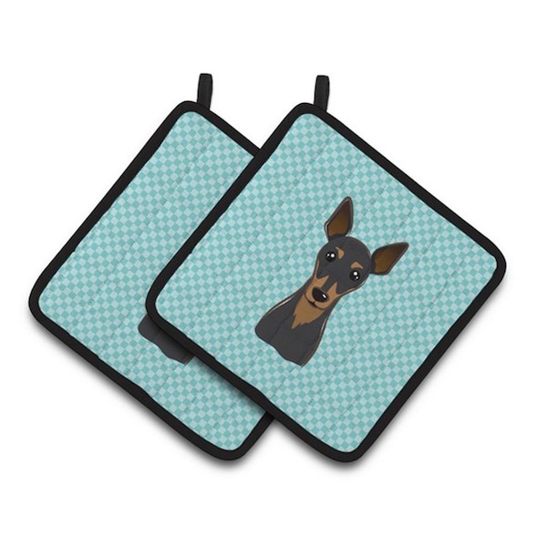 Carolines Treasures Checkerboard Blue Min Pin Pair of Pot Holders, 7.5 x 3 x 7.5 in. - BB1178PTHD