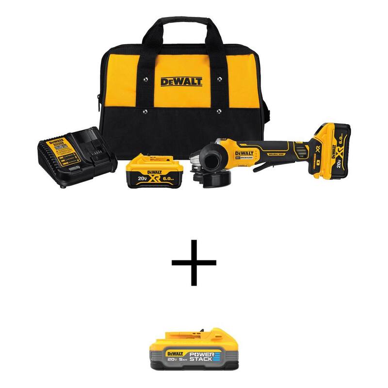 DEWALT 20V Max XR Amoladora Angular Pequeña Inalámbrica sin Escobillas de 4.5 in. con Interruptor de Paleta con (2) Baterías 20V 6Ah y Powerstack 5Ah - DCG413R2WCBP520.