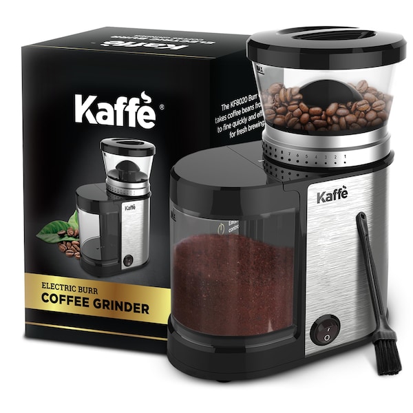 Kaffe Electric Burr Coffee Grinder. 20 Settings (4.5oz Capacity) Stainless Steelc, Cleaning Brush Included - KF8020