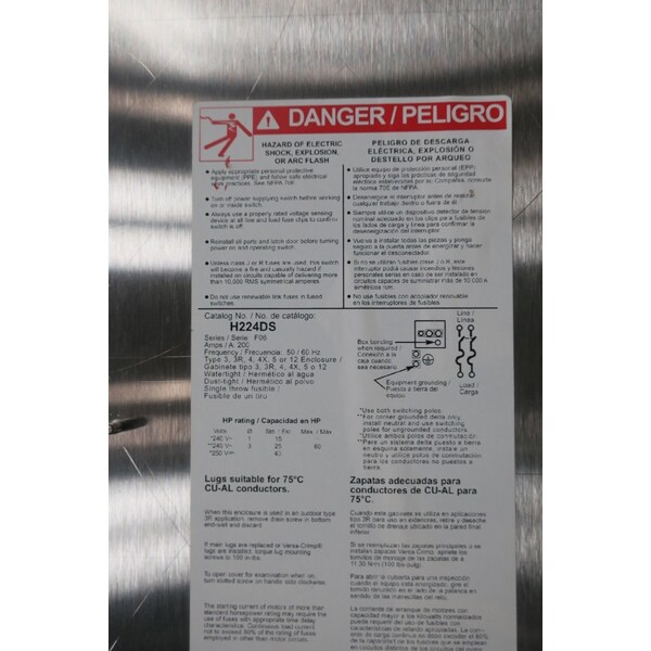 Interruptor de seguridad resistente Square D de 2 polos 200 amperios 240 V CA - H224DS