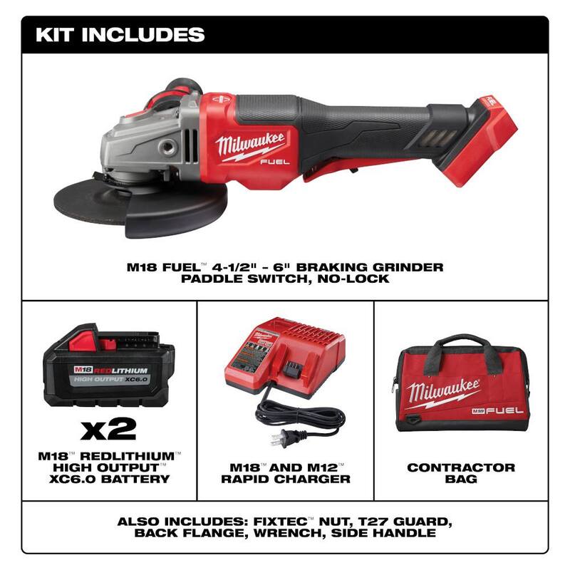 Milwaukee M18 FUEL Amoladora inalámbrica sin escobillas de 18 voltios con interruptor de paleta y kit de amoladora sin escobillas de 4-1/2 pulgadas/6 pulgadas - 2980-22-2888-20