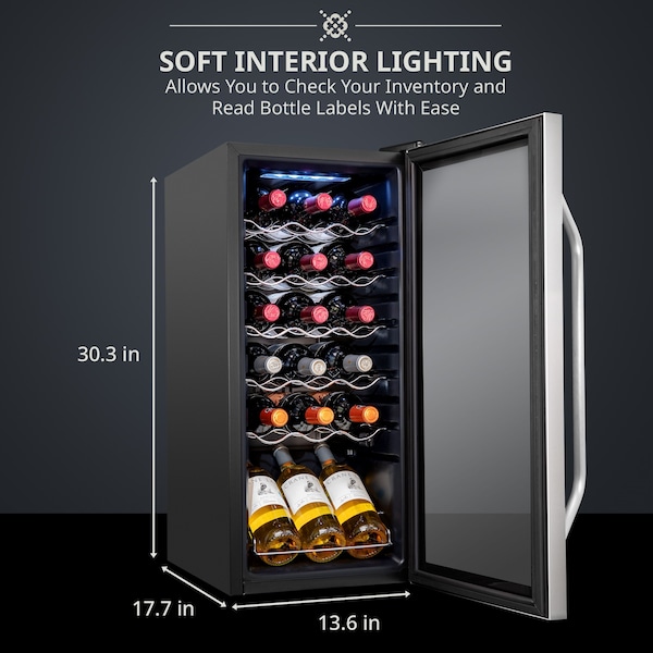 Ivation 18-Bottle Compressor Freestanding Wine Cooler Refrigerator - Stainless Steel - IVFWCC181WSS