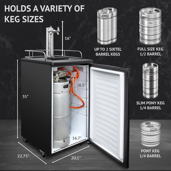 Ivation 4.9 cu. ft. 20 in. Dual Tap Stainless Steel Beer Kegerator - IVBKADT491SS