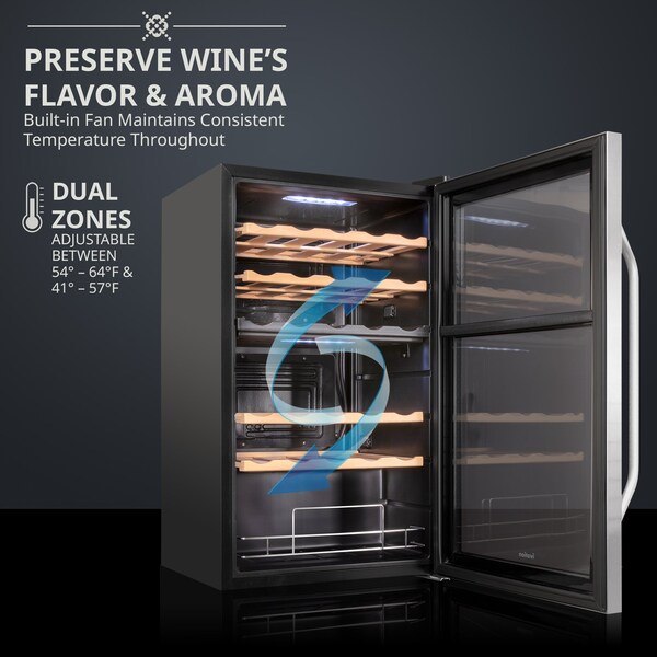 Ivation 33-Bottle Dual Zone Compressor Freestanding Wine Cooler Refrigerator - Stainless Steel - IVFWCC331DWSS