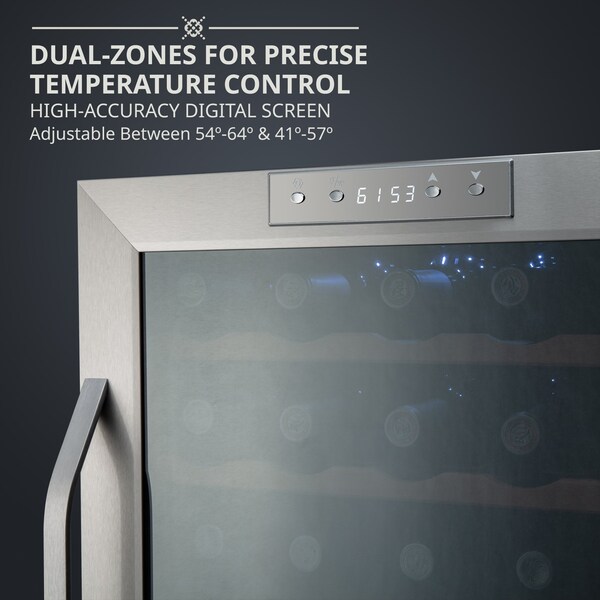 Ivation 33-Bottle Dual Zone Compressor Freestanding Wine Cooler Refrigerator - Stainless Steel - IVFWCC331DWSS