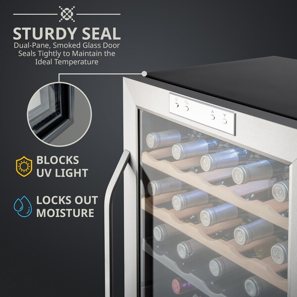 Ivation 33-Bottle Dual Zone Compressor Freestanding Wine Cooler Refrigerator - Stainless Steel - IVFWCC331DWSS