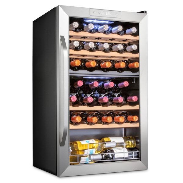 Ivation 33-Bottle Dual Zone Compressor Freestanding Wine Cooler Refrigerator - Stainless Steel - IVFWCC331DWSS