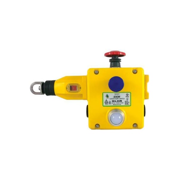 Interruptores de seguridad Idem Usa IDEM GLHR con interruptor de cable de tracción con paro de emergencia/LED, 4NC 2NO, 110/120v, 1/2NPT, fundición - 141010B
