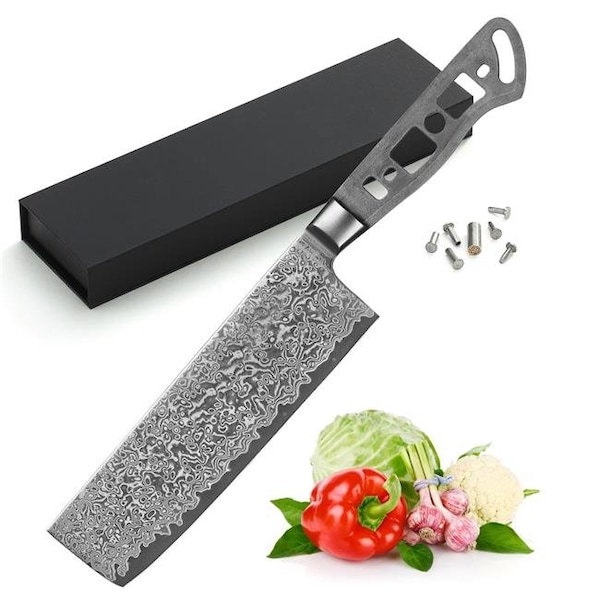 Katsura Cutlery Katsura Cutlery CKGA9B-no logo Japanese Premium AUS-10 67 Layers Damascus Steel 7 in. Nakiri Knife Blank No Logo Woodworking Project Kit - CKGA9B-no logo