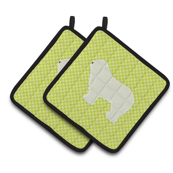 Carolines Treasures Komondor Checkerboard Green Pair of Pot Holders - BB3855PTHD