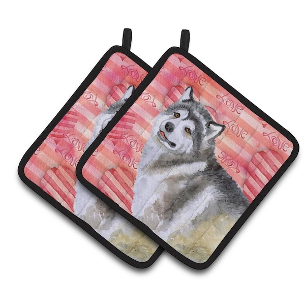 Carolines Treasures Alaskan Malamute Love Pair of Pot Holders - BB9725PTHD