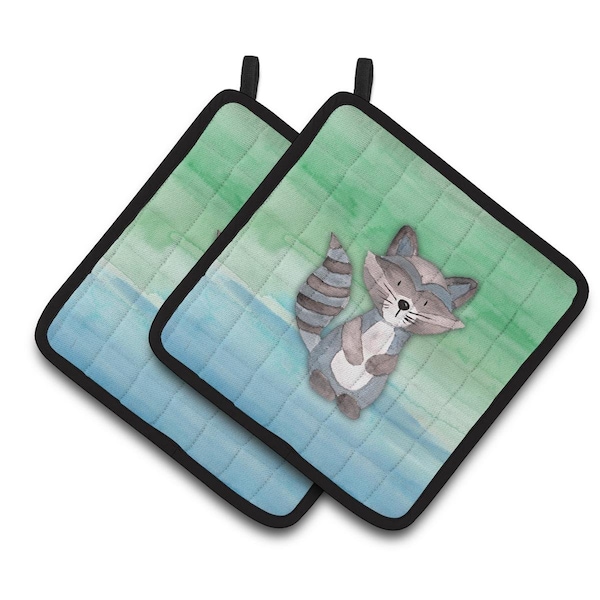 Carolines Treasures Raccoon Watercolor Pair of Pot Holders - BB7438PTHD