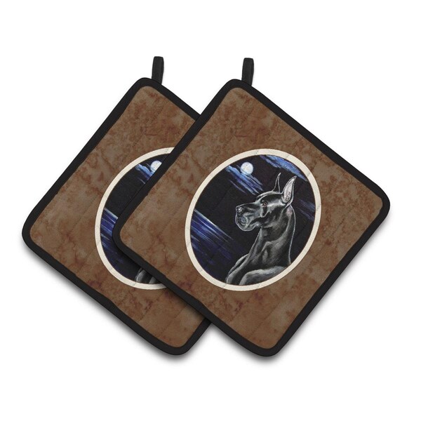 Carolines Treasures Black Great Dane in the Moonlight Pair of Pot Holders - 7060PTHD