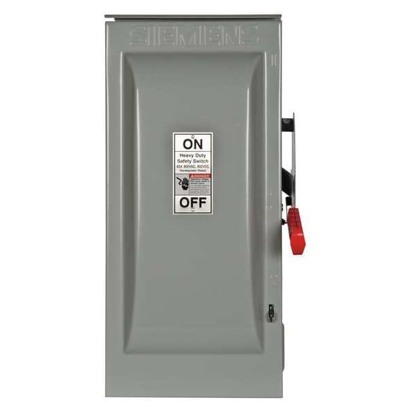 Interruptor de seguridad Siemens con fusible, servicio pesado, 600V AC, 3PST, 60 A, NEMA 3R - HF362RL