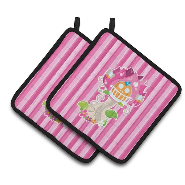Carolines Treasures Fairy House Pink Stripes Pair of Pot Holders - BB6907PTHD