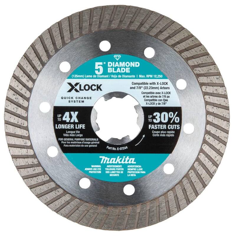 Esmeriladora angular inalámbrica Makita 18V LXT sin escobillas de 4.5/5 pulgadas con X-LOCK, solo herramienta con hoja de corte de albañilería de 5 pulgadas X-LOCK - XAG25Z-E-07244.