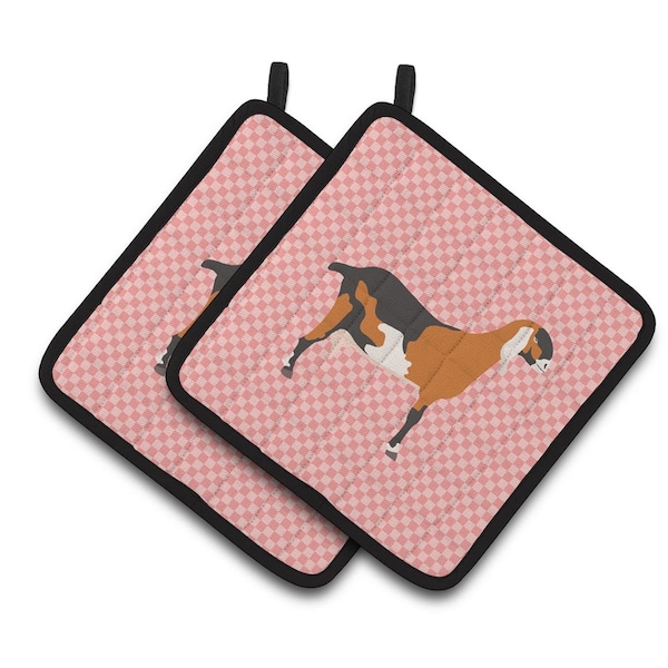 Carolines Treasures Anglo Nubian Goat Pink Check Pair of Pot Holders - BB7883PTHD