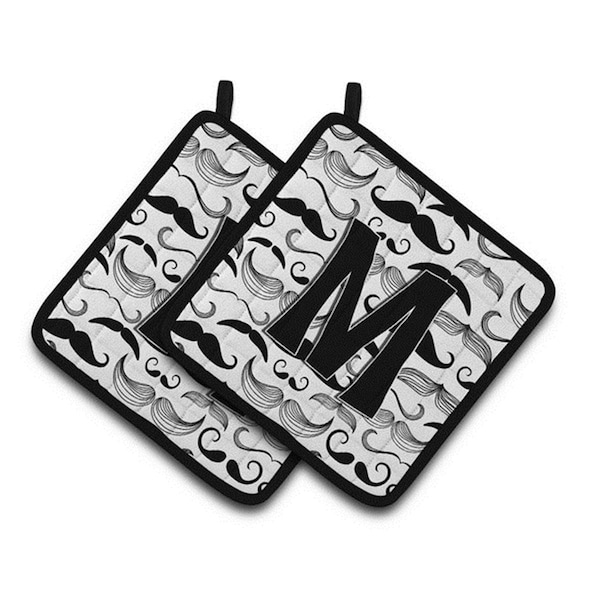 Carolines Treasures Letter M Moustache Initial Pair of Pot Holders, 7.5 x 3 x 7.5 in. - CJ2009-MPTHD