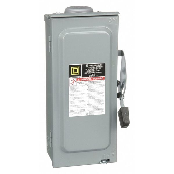 Interruptor de seguridad fusible de un solo tiro Square D, deber general, 240V CA, 2PST, 60 A, NEMA 3R - D222NRB