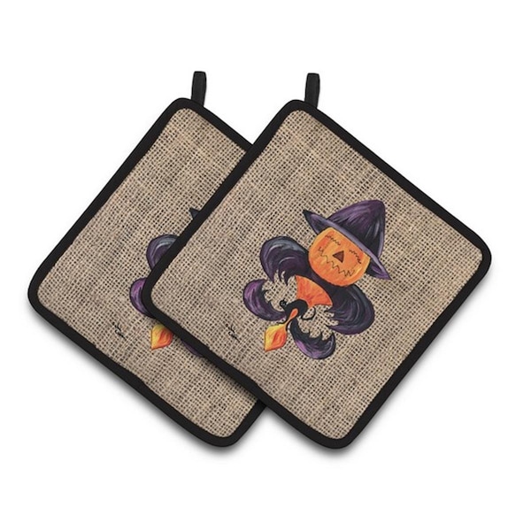 Carolines Treasures Halloween Pumpkin Bat Fleur De Lis Pair of Pot Holders, 7.5 x 3 x 7.5 in. - 8748PTHD