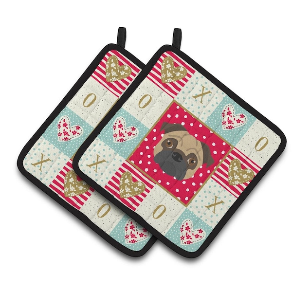 Carolines Treasures 7.5 x 7.5 in. Pug Love Pair of Pot Holders - CK5231PTHD