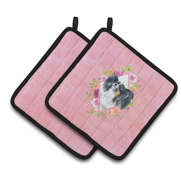 Carolines Treasures 7.5 x 7.5 in. Papillon Pink Flowers Pair of Pot Holders - CK4165PTHD