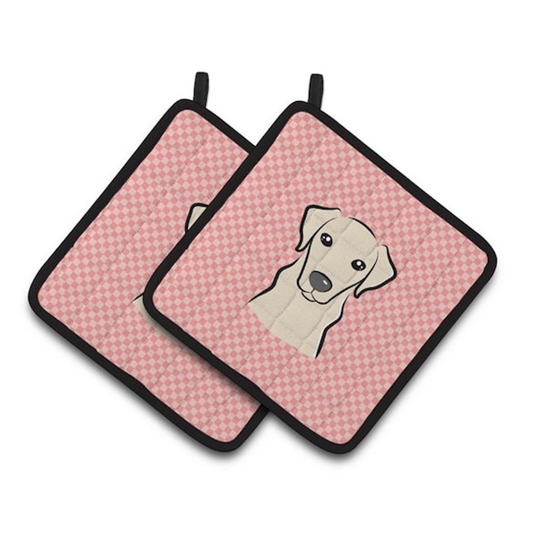 Carolines Treasures Checkerboard Pink Yellow Labrador Pair of Pot Holders, 7.5 x 3 x 7.5 in. - BB1222PTHD