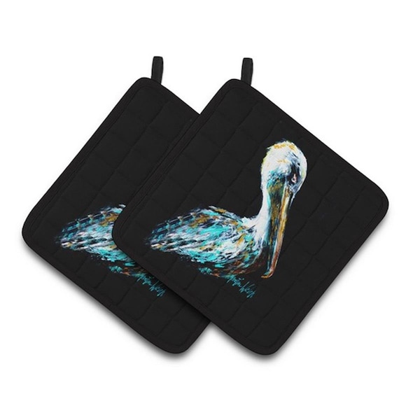 Carolines Treasures Dressed in Black Pelican Pair of Pot Holders, 7.5 x 3 x 7.5 in. - MW1164PTHD