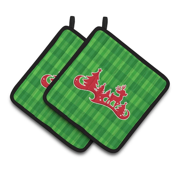 Carolines Treasures Christmas Tree Reindeer Green Pair of Pot Holders - BB6973PTHD