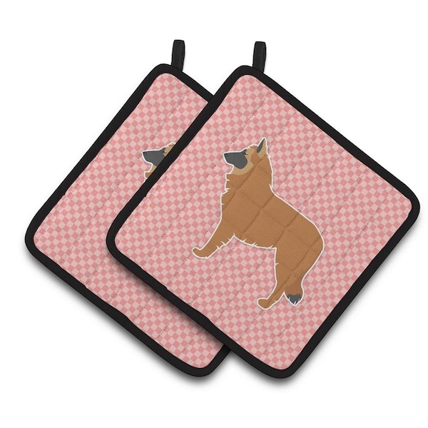Carolines Treasures Belgian Shepherd Checkerboard Pink Pair of Pot Holders - BB3661PTHD