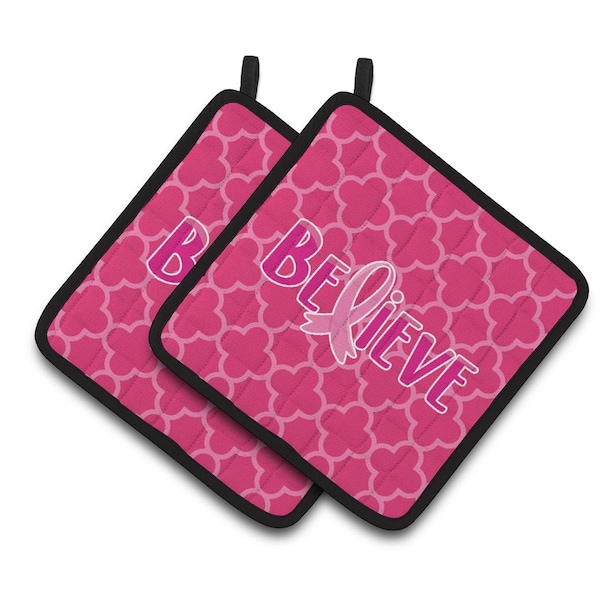 Carolines Treasures Breast Cancer Awareness Ribbon Believe Pair of Pot Holders - BB6980PTHD