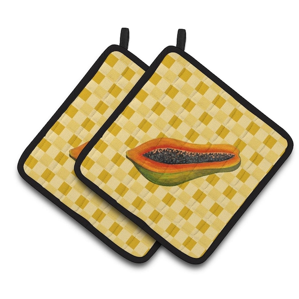 Carolines Treasures Sliced Papaya on Basketweave Pair of Pot Holders - BB7242PTHD