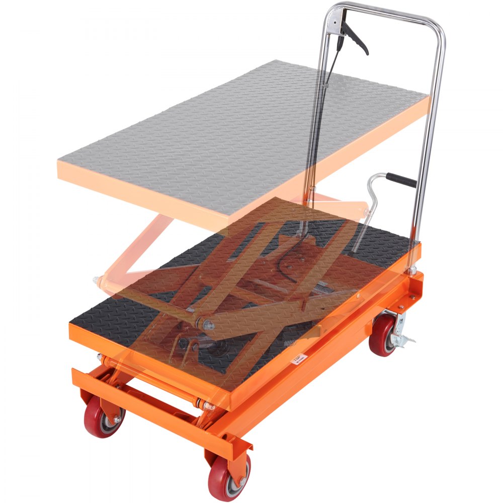 VEVOR Hydraulic Lift Table Cart, 770lbs Capacity 59" Lifting Height, Manual Double Scissor Lift Table with 4 Wheels and Non-slip Pad, Hydraulic Scissor Cart for Material Handling and Transportation - SJYYSJPTCCS5UAJIAV0