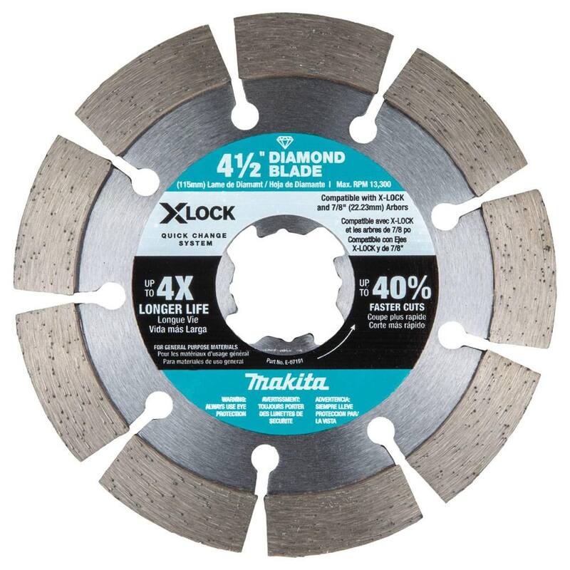 Makita 7.5 AMP Amoladora Angular con Cable de 4-1/2 pulgadas X-LOCK con Hoja de Diamante Segmentada de 4-1/2 pulgadas para Corte de Albañilería - GA4570-E-07191