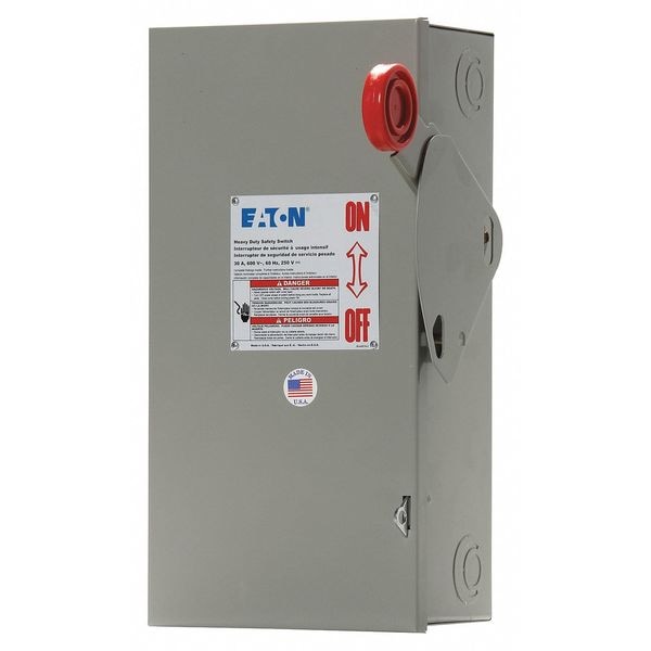 Interruptor de seguridad sin fusibles de Eaton, servicio pesado, 600V CA/250V CC, 3 polos, 30 A, NEMA 1 - DH361UGK