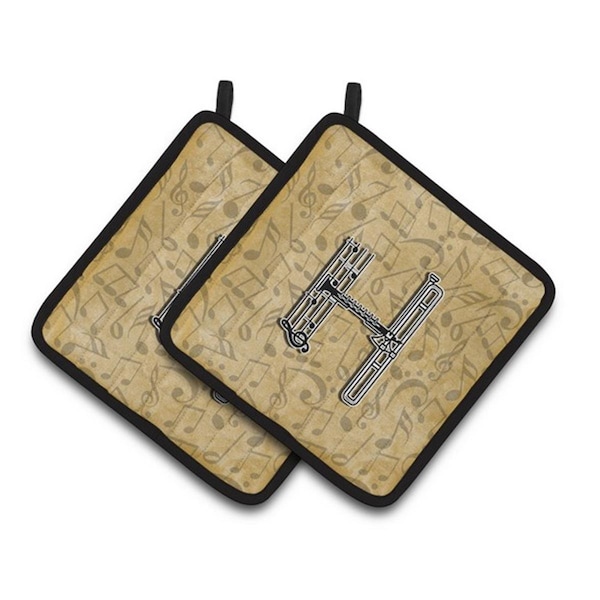 Carolines Treasures Letter H Musical Instrument Alphabet Pair of Pot Holders, 7.5 x 3 x 7.5 in. - CJ2004-HPTHD