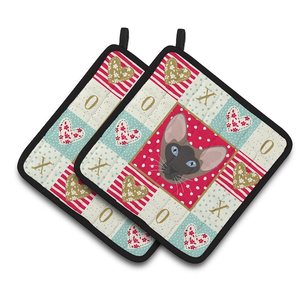 Carolines Treasures 7.5 x 7.5 in. Oriental Bicolor Cat Love Pair of Pot Holders - CK5141PTHD