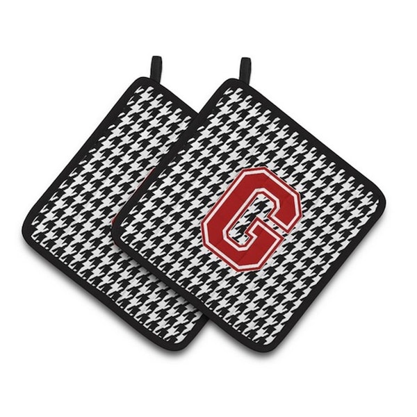 Carolines Treasures Letter G Monogram - Houndstooth Black Pair of Pot Holders, 7.5 x 3 x 7.5 in. - CJ1021-GPTHD