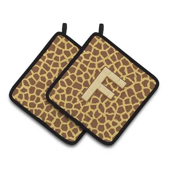 Carolines Treasures Monogram Initial F Giraffe Pair of Pot Holders, 7.5 x 3 x 7.5 in. - CJ1025-FPTHD